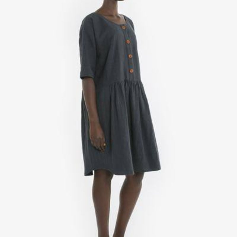Obus heavy linen Augusta button down smock dress